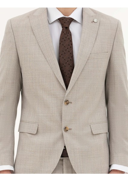 Erkek Bej Ex. Slim Fit Yün Takım Elbise 50285280-VR011