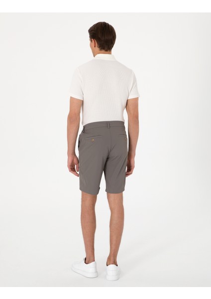 Erkek Vizon Slim Fit Beli Lastikli Bağcıklı Dokuma Şort 50305901-VR052