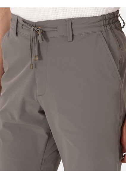 Erkek Vizon Slim Fit Beli Lastikli Bağcıklı Dokuma Şort 50305901-VR052
