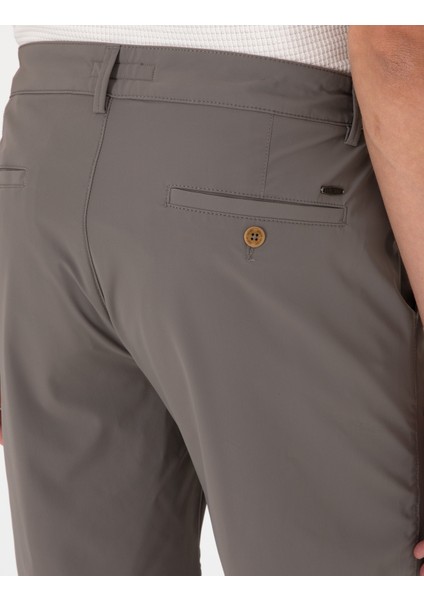 Erkek Vizon Slim Fit Beli Lastikli Bağcıklı Dokuma Şort 50305901-VR052