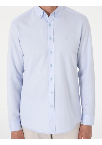 Erkek Açık Mavi Oxford Slim Fit Kolay Ütülenebilir Gömlek 50306996-VR003