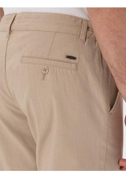 Erkek Bej Slim Fit Keten Görünümlü Kanvas Pantolon 50308086-VR011