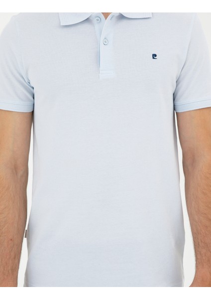 Erkek Açık Mavi Slim Fit %100 Pamuk Polo Yaka Basic Tişört 50291625-VR095
