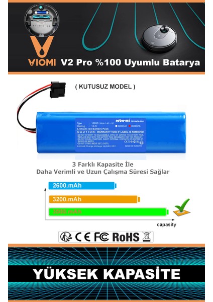 Vıomı V2 Pro Batarya 14.8V 3500MAH Akıllı Robot Süpürge Pili