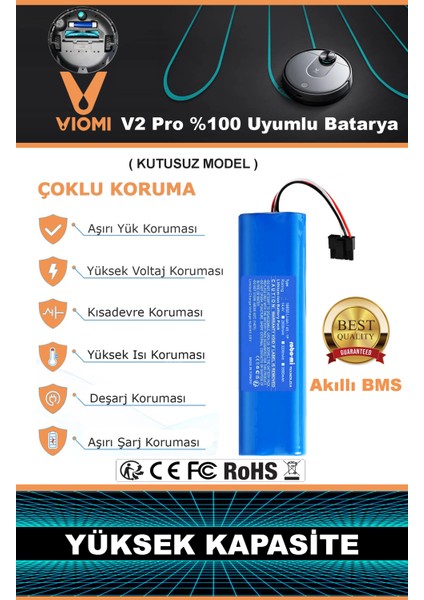 Vıomı V2 Pro Batarya 14.8V 3500MAH Akıllı Robot Süpürge Pili