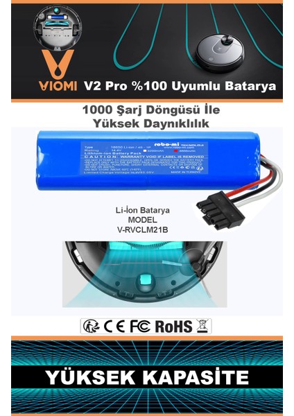 Vıomı V2 Pro Batarya 14.8V 3500MAH Akıllı Robot Süpürge Pili