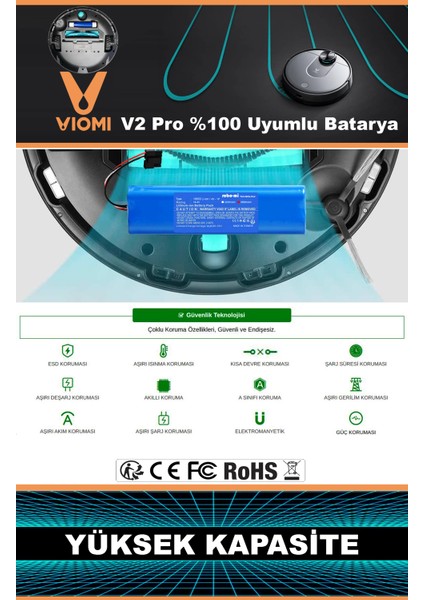 Vıomı V2 Pro Batarya 14.8V 3500MAH Akıllı Robot Süpürge Pili