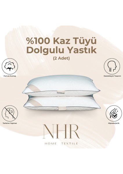 Kaz Tüyü Dolgulu, %30 Gıdık Antibakteriyel, Uyku Yastığı / 50 x 70 1000GR / 2 Adet