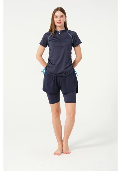 Hızlı Kuruyan Kumaş Yarım Kol Şortlu Yüzücü Mayo 24156