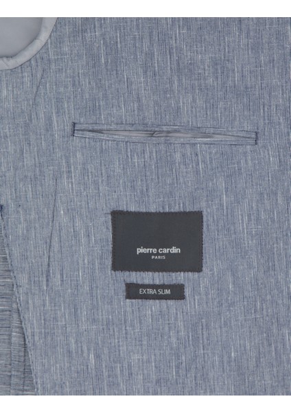 Erkek Koyu Mavi Ex. Slim Fit Keten Karışımlı Ceket 50304101-VR032