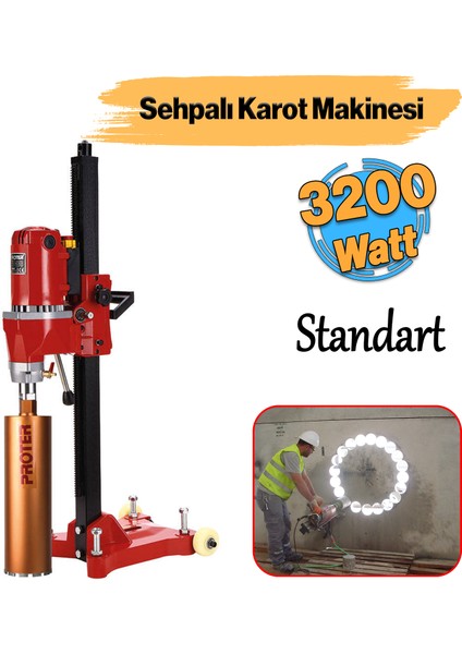 Elektrikli Standart Karot Makinesi Tezgah Tipli 3200 W Açısız Sulu Güçlü Delme Numune Alma Makinesi