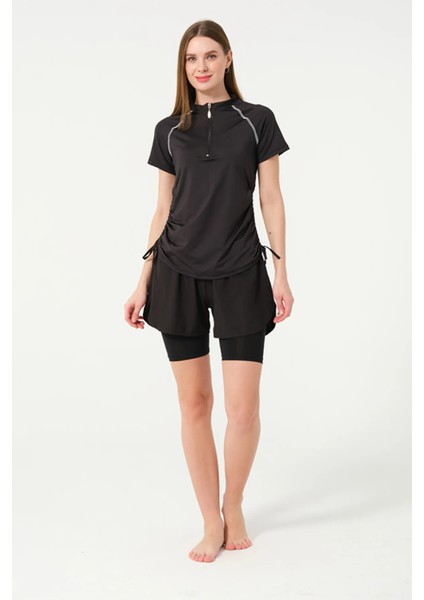 Hızlı Kuruyan Kumaş Yarım Kol Şortlu Yüzücü Mayo 24156