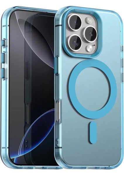 Apple iPhone 16 Pro Max Kılıf Kamera Çıkıntılı Mat Magsafe Şarj Özellikli Kenarları Renkli Şeffaf Premium Sert Kapak