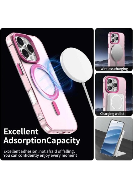 Apple iPhone 16 Pro Max Kılıf Kamera Çıkıntılı Mat Magsafe Şarj Özellikli Kenarları Renkli Şeffaf Premium Sert Kapak