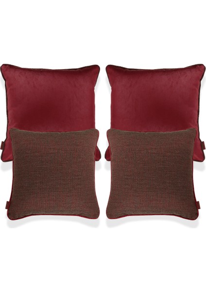 Lara & Nara Kırmızı & Gri Keten Nubuk 4'lü Kırlent Seti