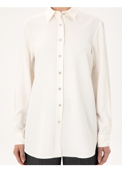 Kadın Ekru Comfort Fit Uzun Kollu Gömlek 50292250-VR019