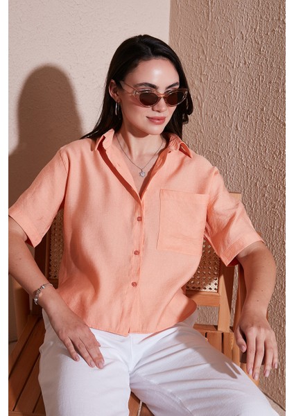 Regular Fit Göğüs Cepli Kısa Kollu Gömlek Bayan Gömlek 6779324