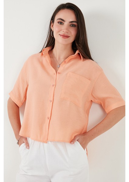 Regular Fit Göğüs Cepli Kısa Kollu Gömlek Bayan Gömlek 6779324