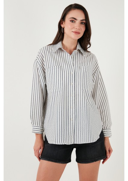 Regular Fit Uzun Kollu Çizgili Gömlek Bayan Gömlek 6772875