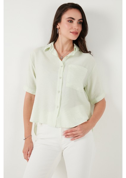 Regular Fit Göğüs Cepli Kısa Kollu Gömlek Bayan Gömlek 6779324