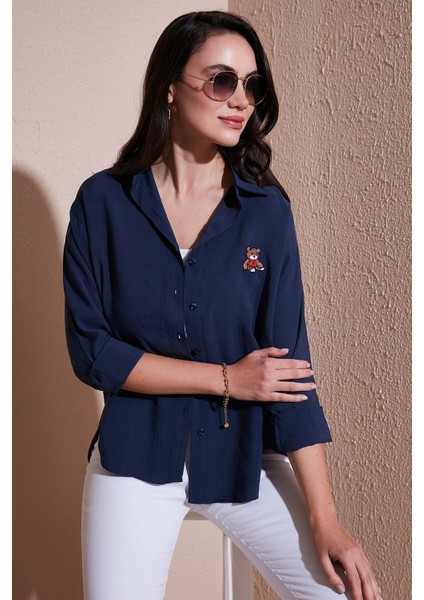 Pamuk Karışımlı Regular Fit Ayıcık Işlemeli Gömlek Bayan Gömlek 6773106 fiyatları
