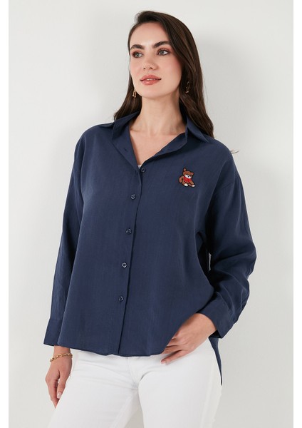 Pamuk Karışımlı Regular Fit Ayıcık Işlemeli Gömlek Bayan Gömlek 6773106 indirimleri
