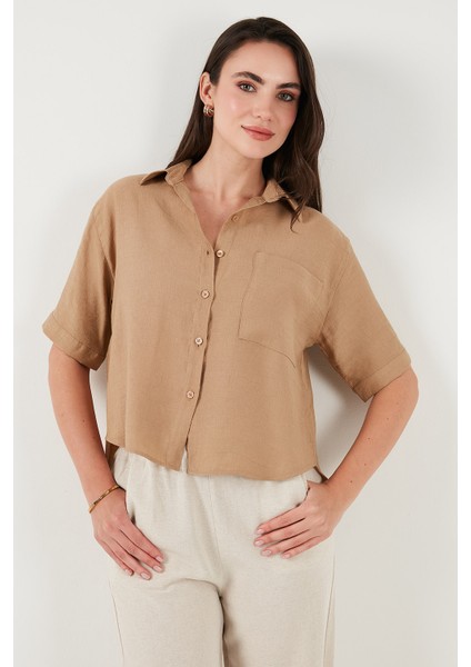 Regular Fit Göğüs Cepli Kısa Kollu Gömlek Bayan Gömlek 6779324