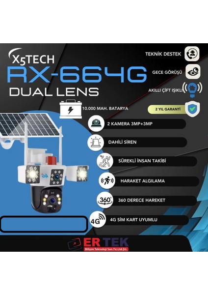 X5-Tech RX-664G Speed Dome Kamera Solar 4g 2*3mp Beyaz