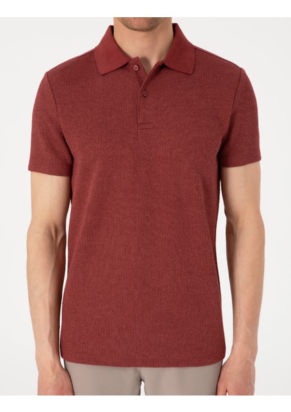 Erkek Nar Slim Fit Örme Dokulu Polo Yaka Tişört 50310171-VR239
