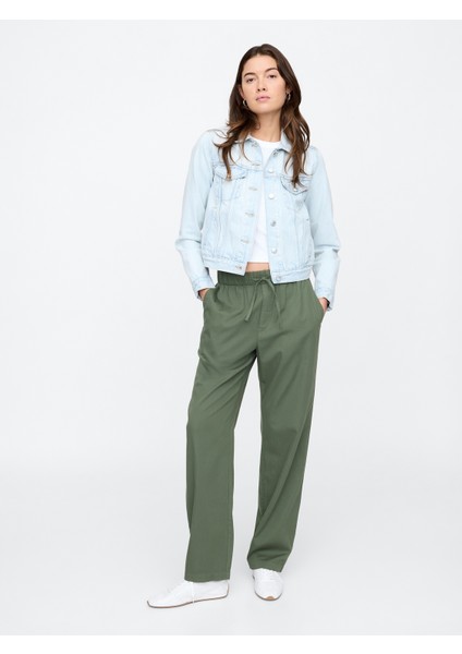 Kadın Yeşil Mid Rise Twill Pantolon