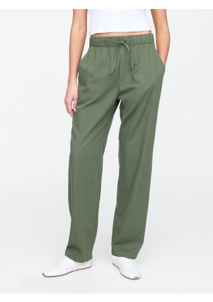 Kadın Yeşil Mid Rise Twill Pantolon