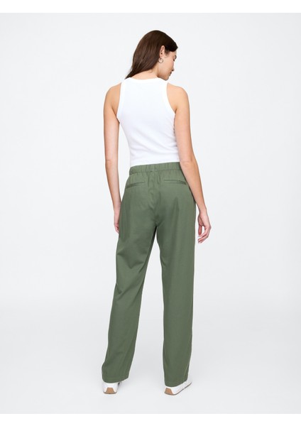 Kadın Yeşil Mid Rise Twill Pantolon