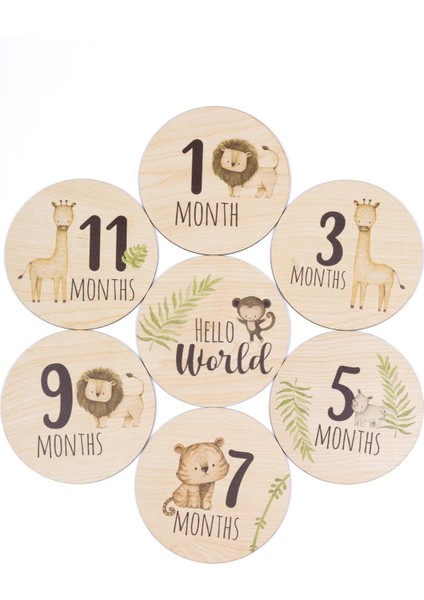 Safari Ahşap Bebek Anı Diskleri Ingilizce Fotoğraf Çekim Kartları modelleri