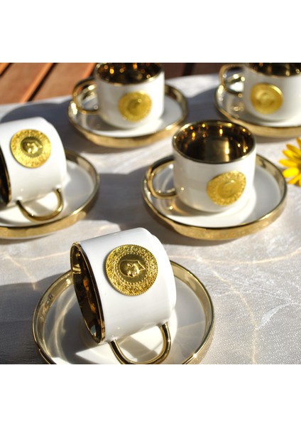 6'Lı 12 Parça Altınlı Türk Kahve Fincan Takımı Porselen Yaldızlı fiyatları