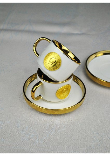 6'Lı 12 Parça Altınlı Türk Kahve Fincan Takımı Porselen Yaldızlı modelleri