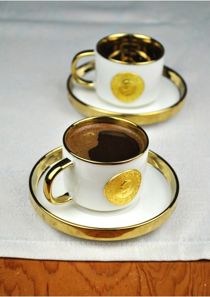 6'Lı 12 Parça Altınlı Türk Kahve Fincan Takımı Porselen Yaldızlı fırsatları