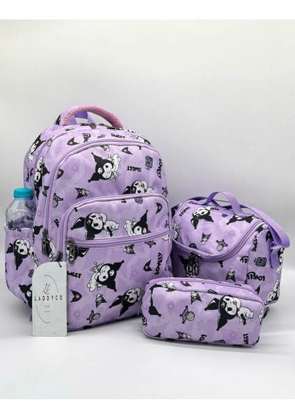Ilk Okul Çantası Karakter Baskılı Ortopedi 3'Lü Takım Lila Kız Çocuk Ilkokul Çantası