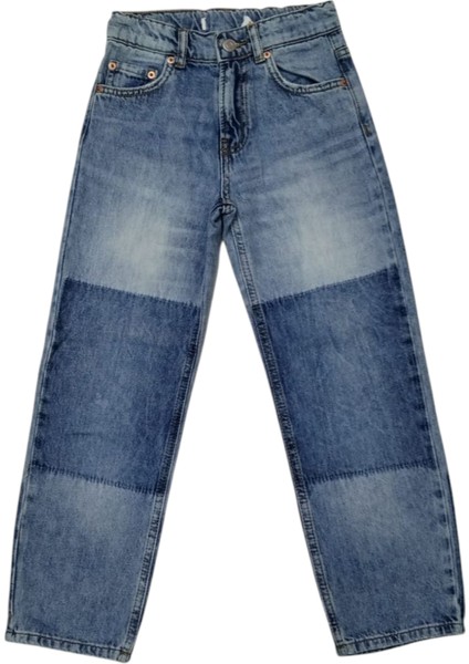 Erkek Çocuk /kız Çocuk Diz Kısmı Yama Görünümlü Mavi Kot Pantolon
