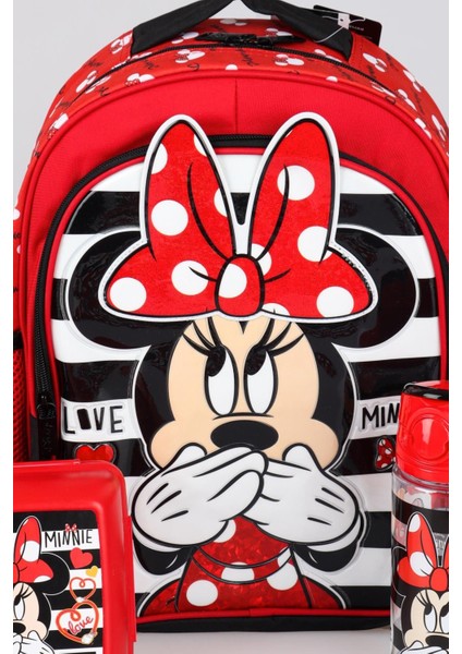 Yeni Sezon Lisanslı Mınnıe Mouse Okul Çantası,Beslenme Kabı Ve Matara 500 Ml Okul Seti