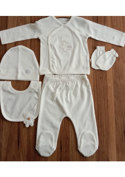 Cute Bear ( Ayıcıklı) Ekru, Bej, Gri, Mavi Renk Çeşitli Erkek 5li Hastane Çıkışı 1454