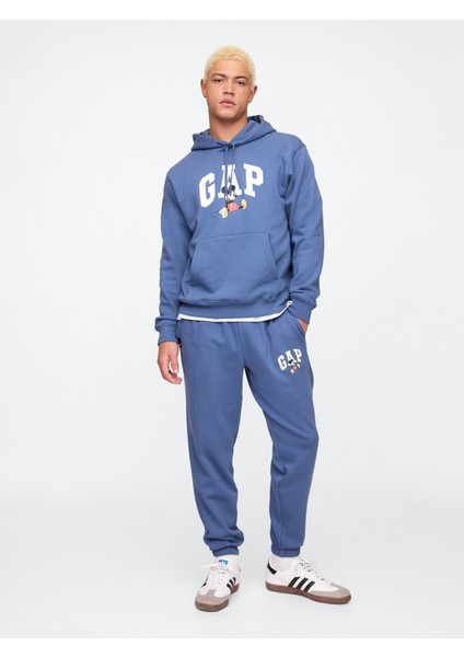 Erkek Mavi Gap Logo Disney Grafikli Fleece Eşofman Altı