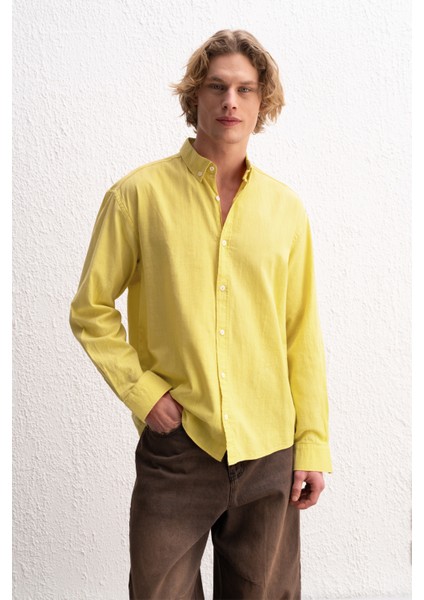 Oversize Dökümlü Hafif Keten Gömlek