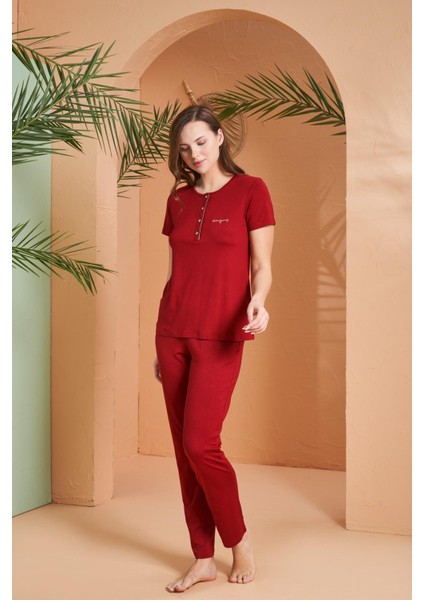 27068 Dreaming Kadın Gold Detaylı Yaka Düğmeli Kısa Kol Pijama Takım