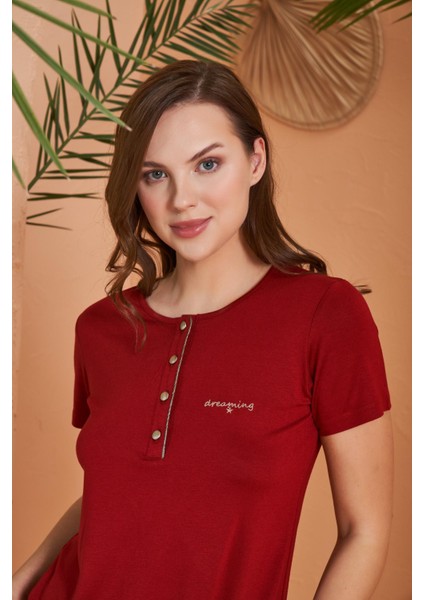 27068 Dreaming Kadın Gold Detaylı Yaka Düğmeli Kısa Kol Pijama Takım fiyatları