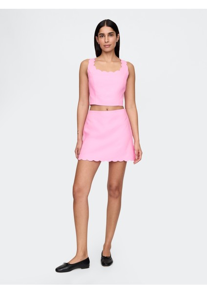 Kadın Açık Pembe Keten Karışımlı Mini Şort Etek