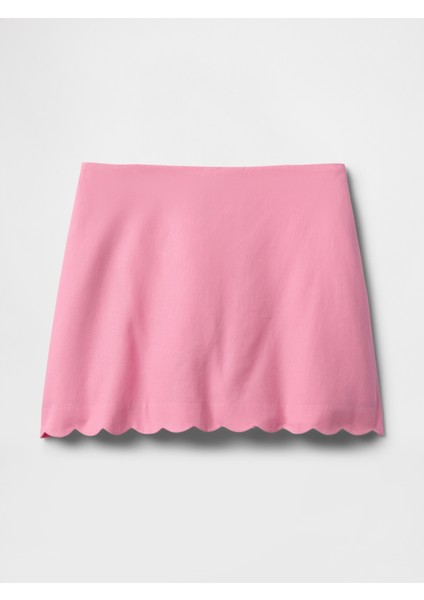 Kadın Açık Pembe Keten Karışımlı Mini Şort Etek