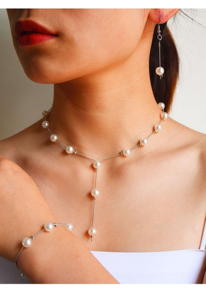 Barok Inci Kolye Bileklik Küpe Set
