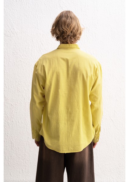 Oversize Dökümlü Hafif Keten Gömlek