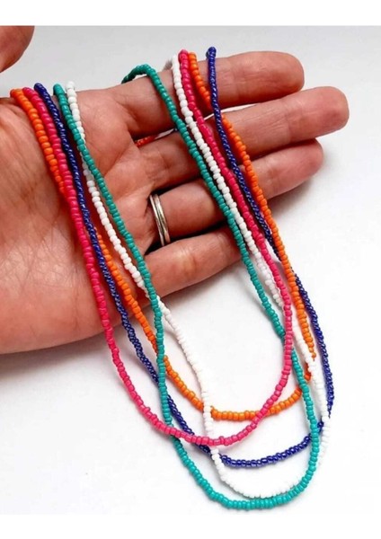 Kadın Beyaz Turuncu Turkuaz Kum Boncuklu Kolye fiyatları
