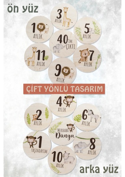 Sevimli Safari Hayvanları ile Ahşap Bebek Fotoğraf Çekim Kartları modelleri